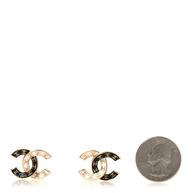 Enamel CC Logo Earrings Gold Black White Main Image