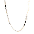 Pearl Baguette Crystal CC Choker Necklace Silver Black