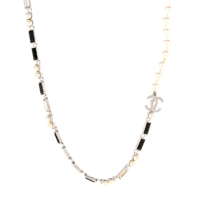 Pearl Baguette Crystal CC Choker Necklace Silver Black Hover Image