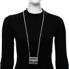 Metal Lambskin Strass Crystal Purse CC Long Necklace Silver