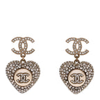 Pearl Crystal CC Heart Drop Earrings Gold White