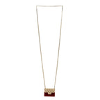 Metal Resin Flap Bag Long Necklace Gold Red