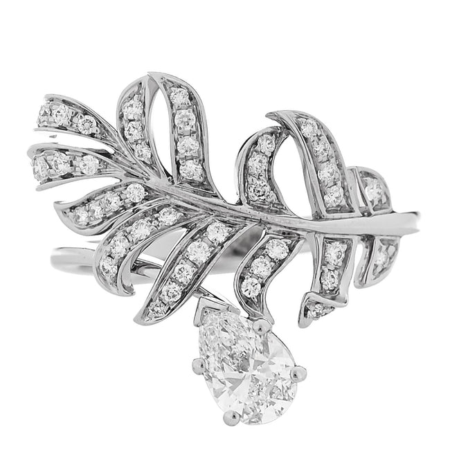 18K White Gold Diamond Plume De Chanel Ring 53 6.5 Hover Image