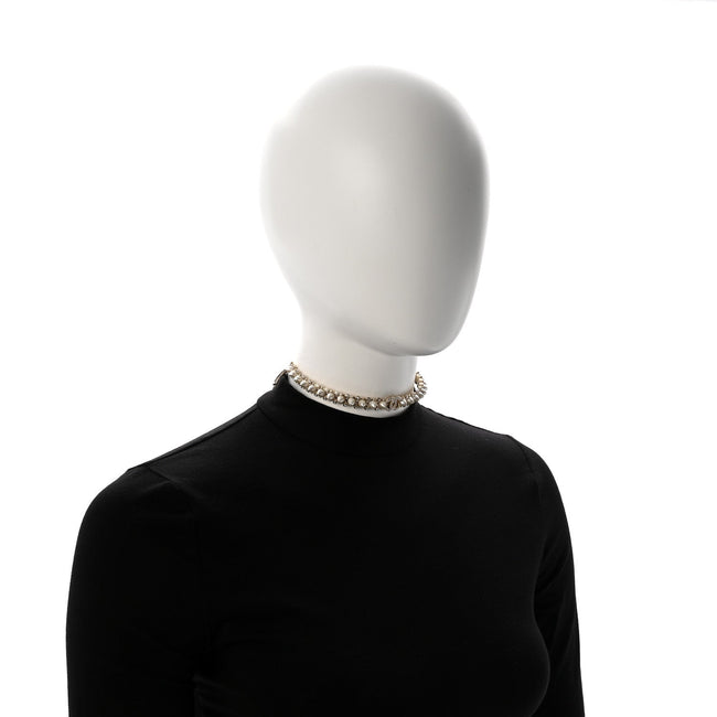 Strass Crystal Studded Pearl CC Choker Necklace Gold Pearly White Main Image