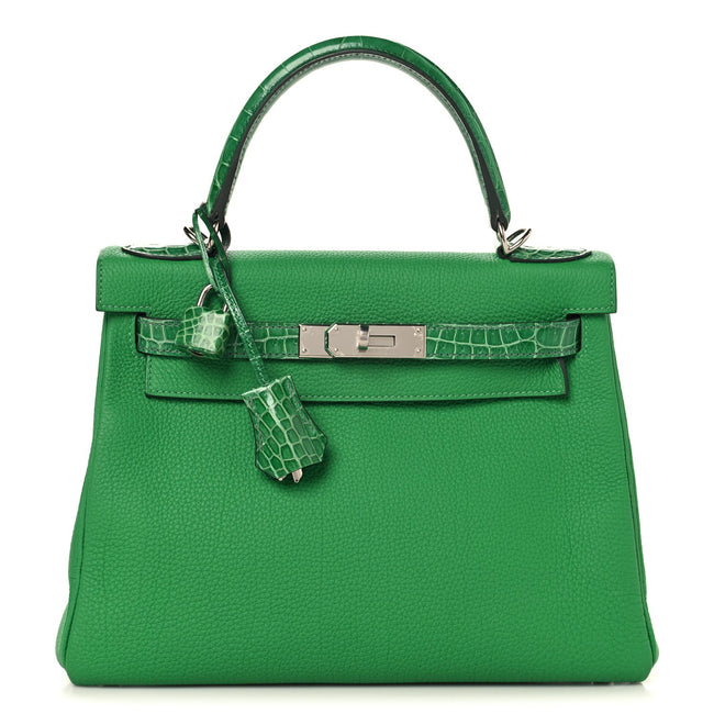 Togo Shiny Niloticus Crocodile Kelly Retourne Touch 28 Bambou Hover Image