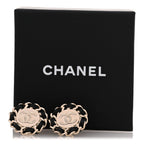Crystal Lambskin Chain CC Stud Earrings Black Gold
