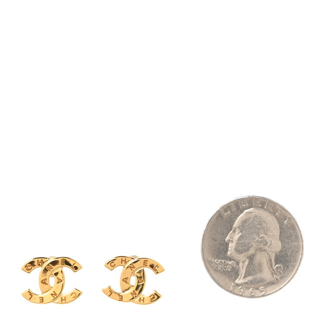 Metal CC Paris Button Stud Earrings Gold Main Image