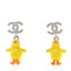 Metal Resin Strass Crystal CC Baby Chick Pendant Earrings Silver Yellow Orange
