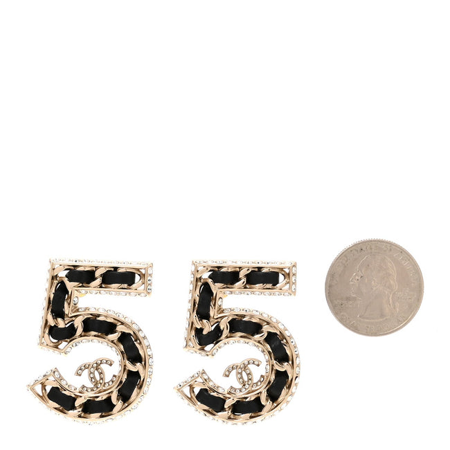 Crystal Lambskin Chain CC No 5 Earrings Gold Black Main Image