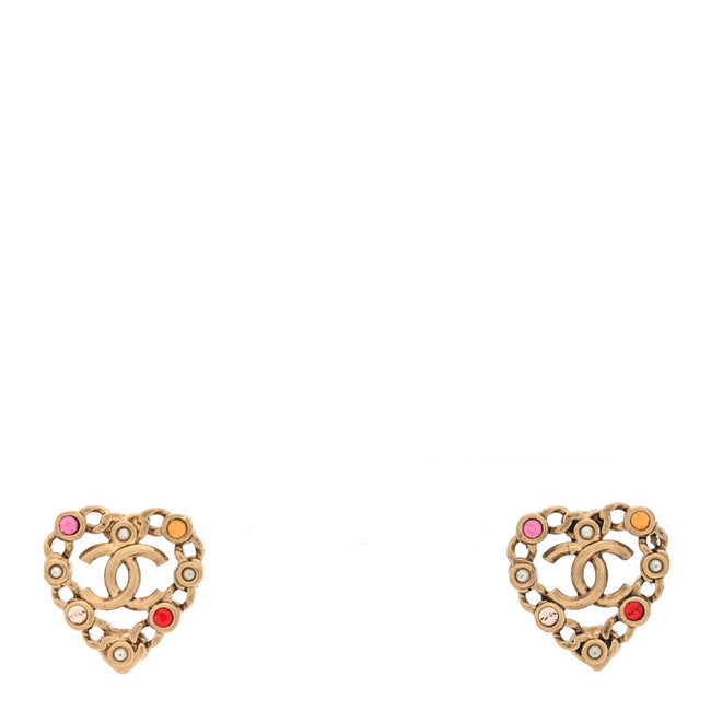 Pearl Crystal CC Heart Earrings Gold Multicolor Hover Image