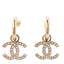Metal Crystal CC Hoop Drop Earrings Gold