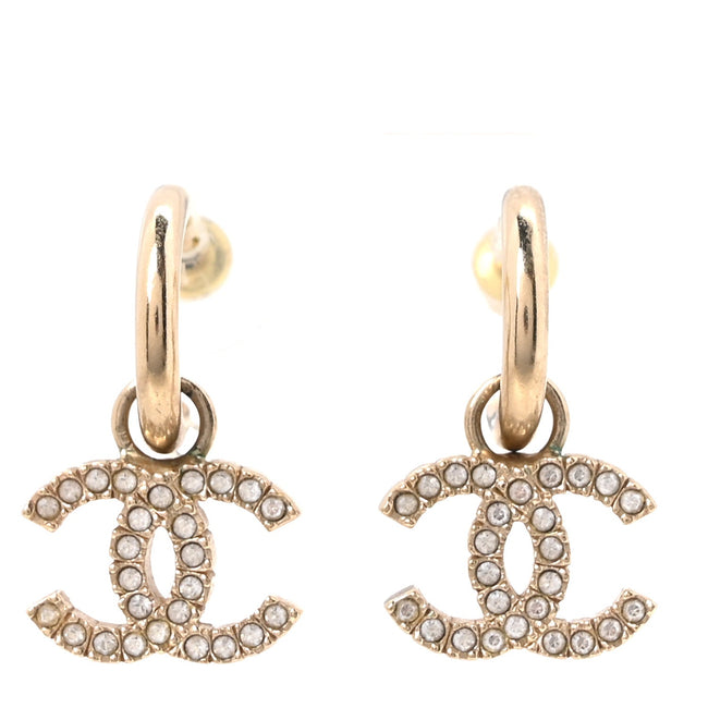 Metal Crystal CC Hoop Drop Earrings Gold Hover Image