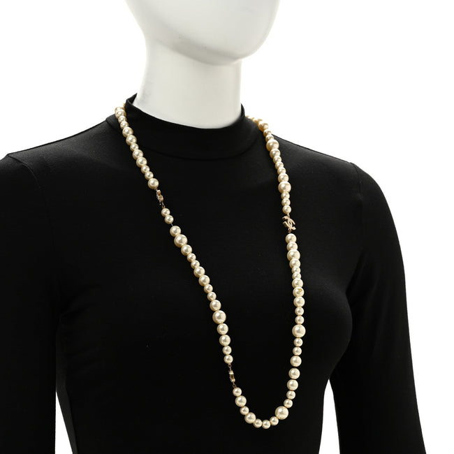 Crystal Pearl CC Long Necklace Gold Main Image