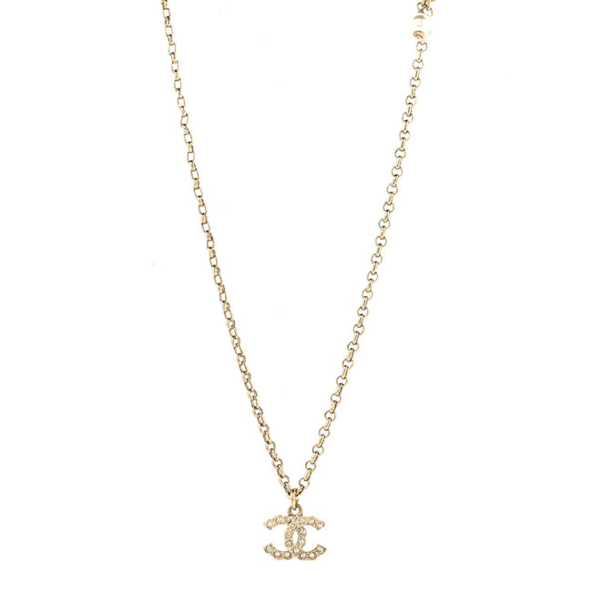 Metal Pearl Crystal CC Textured Pendant Necklace Gold Hover Image