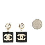 Metal Resin Pearl CC Drop Earrings Gold Black White
