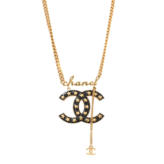 Metal Resin CC Star Chain Logo Necklace Gold Black Hover Image