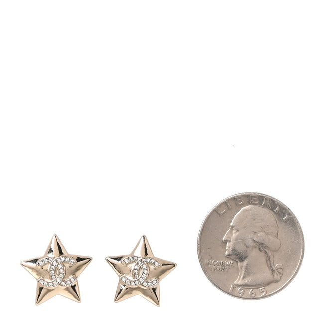 Metal Crystal CC Star Earrings Gold Main Image