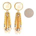 Pearl Baroque Dangle 3.5" Clip Earrings Gold White