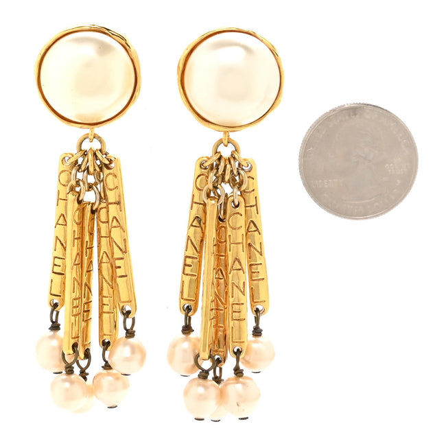 Pearl Baroque Dangle 3.5" Clip Earrings Gold White Main Image