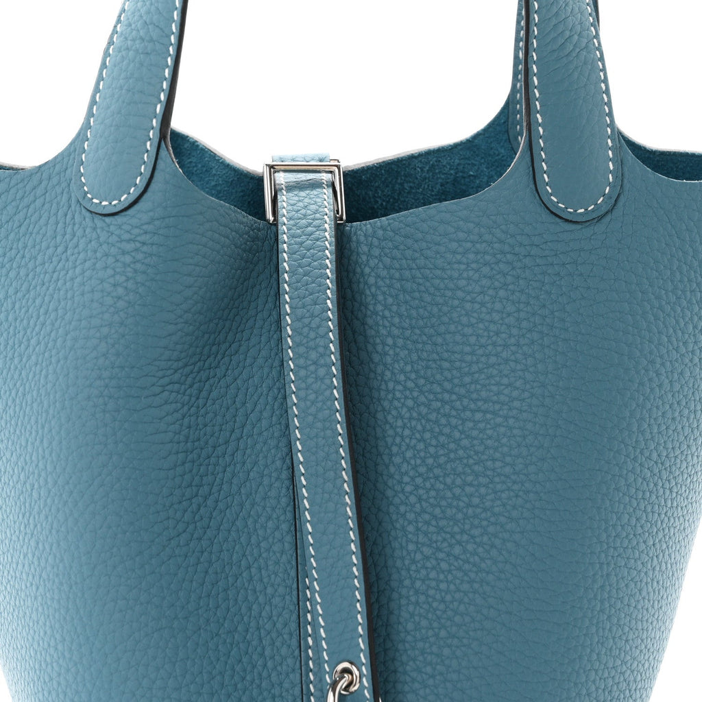 Taurillon Clemence Picotin Lock 18 PM New Blue Jean