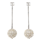 Crystal CC Ball Drop Earrings Silver