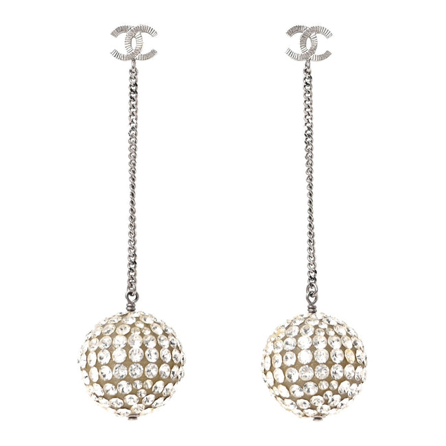 Crystal CC Ball Drop Earrings Silver Hover Image