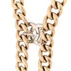 Chain Link Crystal CC Dog Tag Charm Necklace Gold