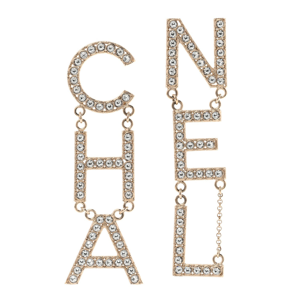 Crystal Cha-Nel Logo Drop Earrings Gold