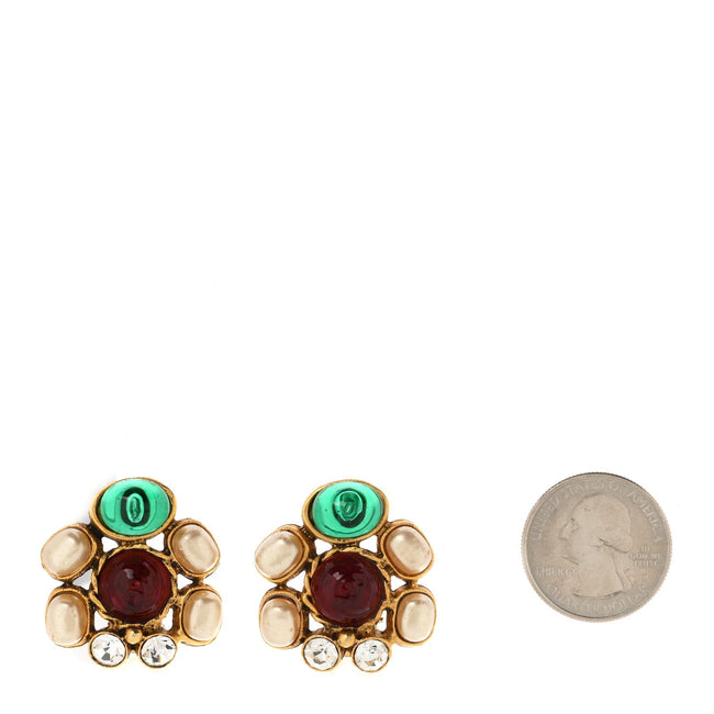 Gripoix Pearl Crystal Clip On Earrings Gold Multicolor Main Image