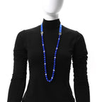 Pearl Beaded Ribbon Necklace Blue