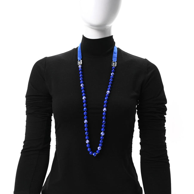 Pearl Beaded Ribbon Necklace Blue Main Image