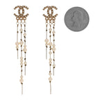 Pearl CC Long Chain Drop Earrings Gold