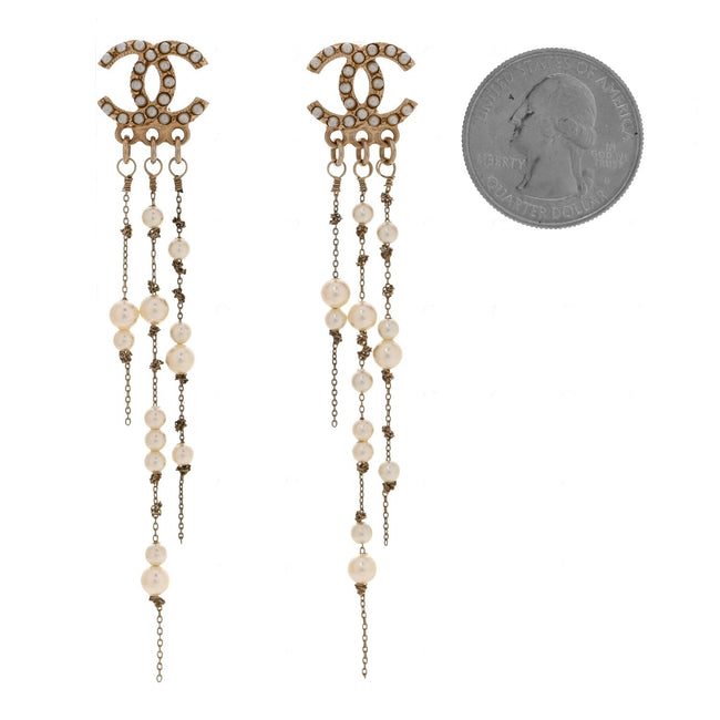 Pearl CC Long Chain Drop Earrings Gold Main Image