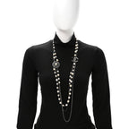 Glass Pearl Crystal CC Leaf Multi Strand Long Necklace Ruthenium