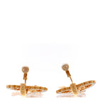 Metal Crystal CC Heart Chain Drop Clip On Earrings Gold