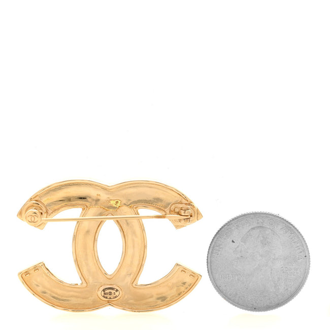 Metal Enamel CC Brooch Gold Black Main Image