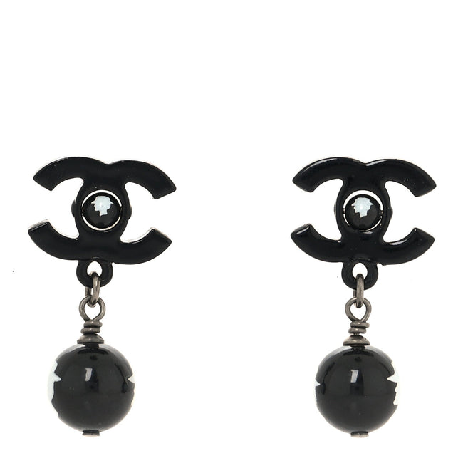 Enamel Bead CC Coco Drop Earrings Black Hover Image
