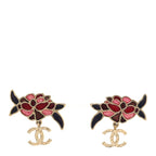 Metal Enamel CC Camellia Earrings Pink Gold Multicolor