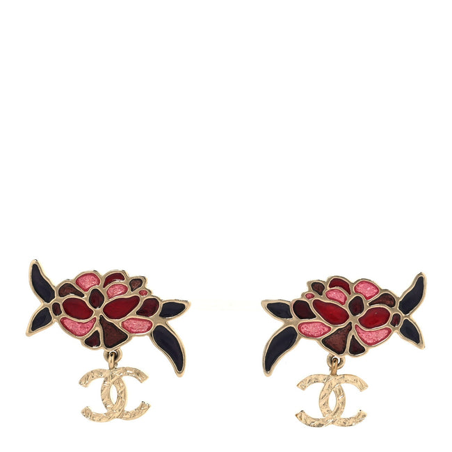 Metal Enamel CC Camellia Earrings Pink Gold Multicolor Hover Image