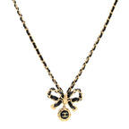 Metal Lambskin Chain CC Bow Necklace Black Gold