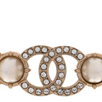 Strass Crystal Studded Pearl CC Choker Necklace Gold Pearly White