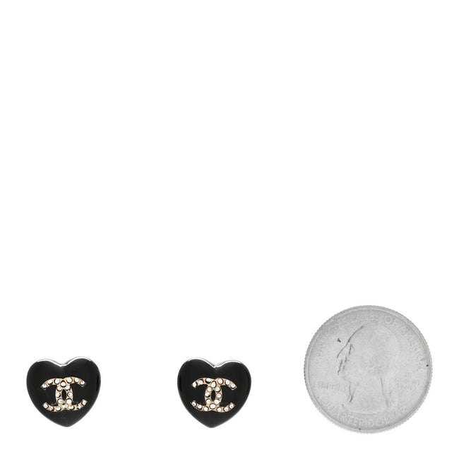 Resin Crystal CC Heart Earrings Black Gold Main Image