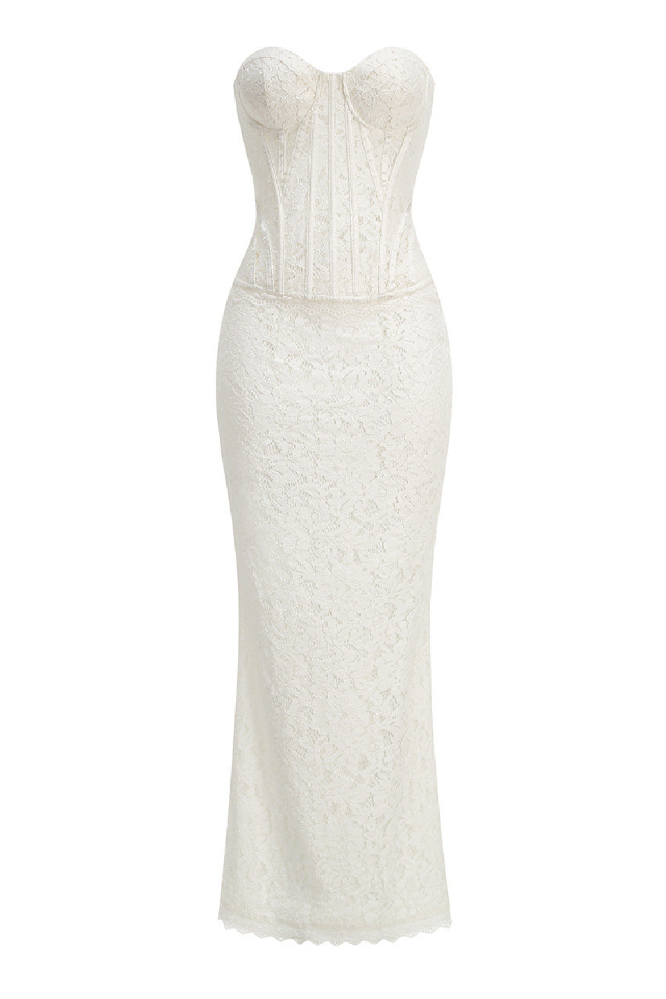 White Lace Corset Fishtail Gown