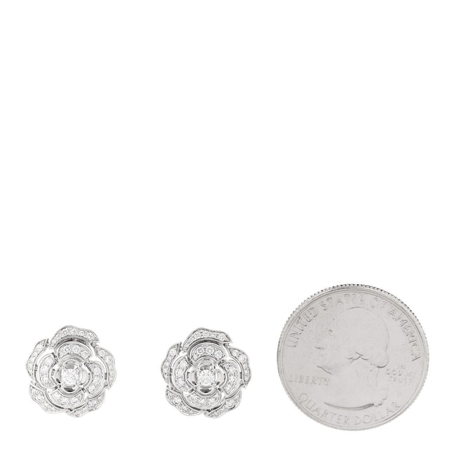 18K White Gold Diamond Bouton de Camelia Earrings Main Image
