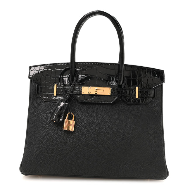 Togo Shiny Niloticus Crocodile Birkin Touch 30 Black Hover Image