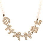 Pearl Crystal CC Logo Choker Necklace Gold