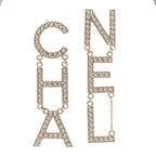 Crystal Cha-Nel Logo Drop Earrings Gold