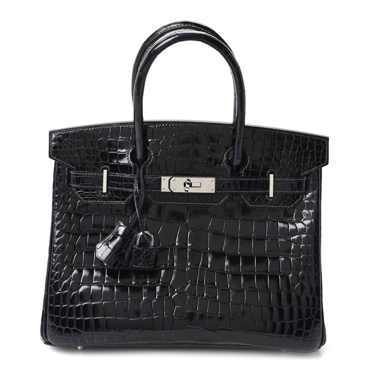 Shiny Porosus Crocodile Birkin 30 Bleu Marine