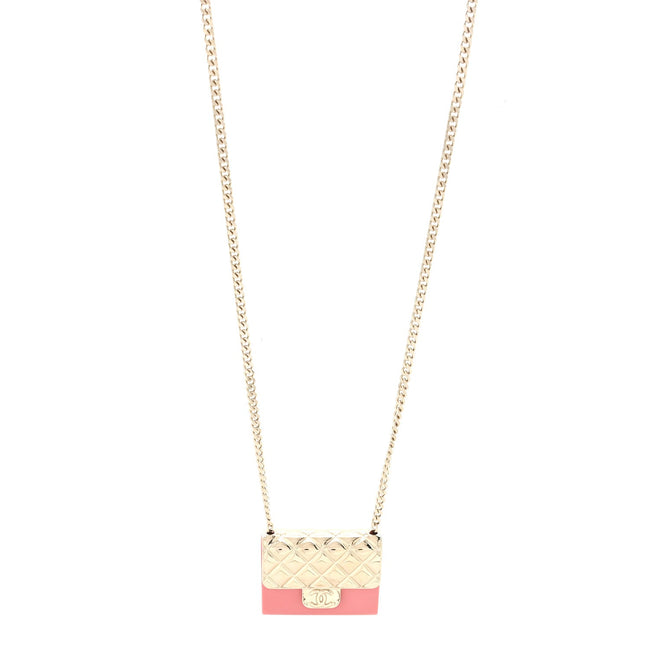 Metal Resin Flap Bag Long Necklace Gold Red Hover Image