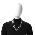 Graduated Pearl Crystal CC Long Necklace Silver
